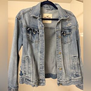 Hollister Women's Distressed Light Blue Jean Jacket
